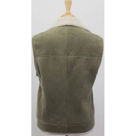 NEW $7995 Brunello Cucinelli Shearling Moto Style Vest! M Mossy Green Fine Suede - Picture 4 of 7